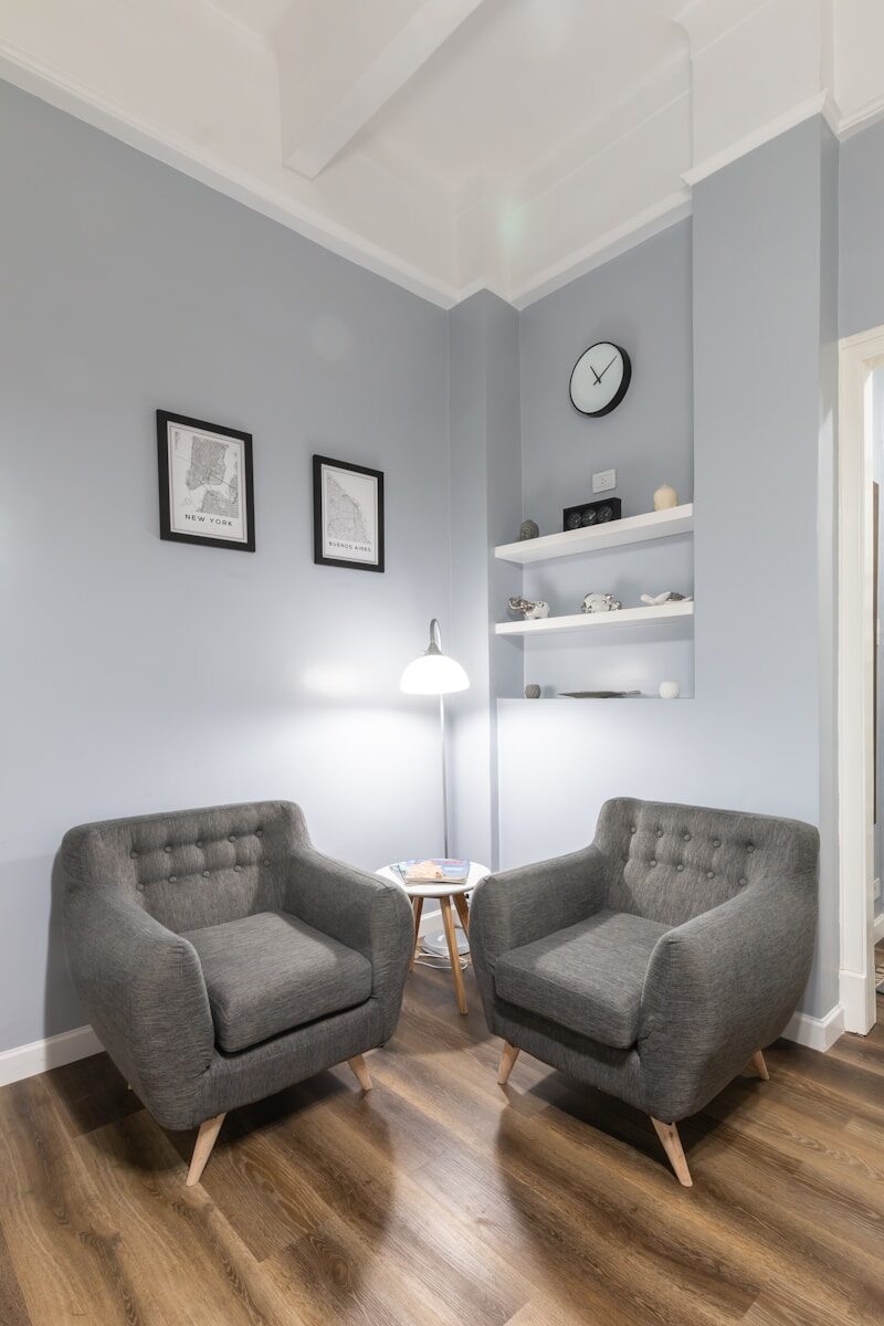 2 grey chairs for counselling and psychotherapy south east london